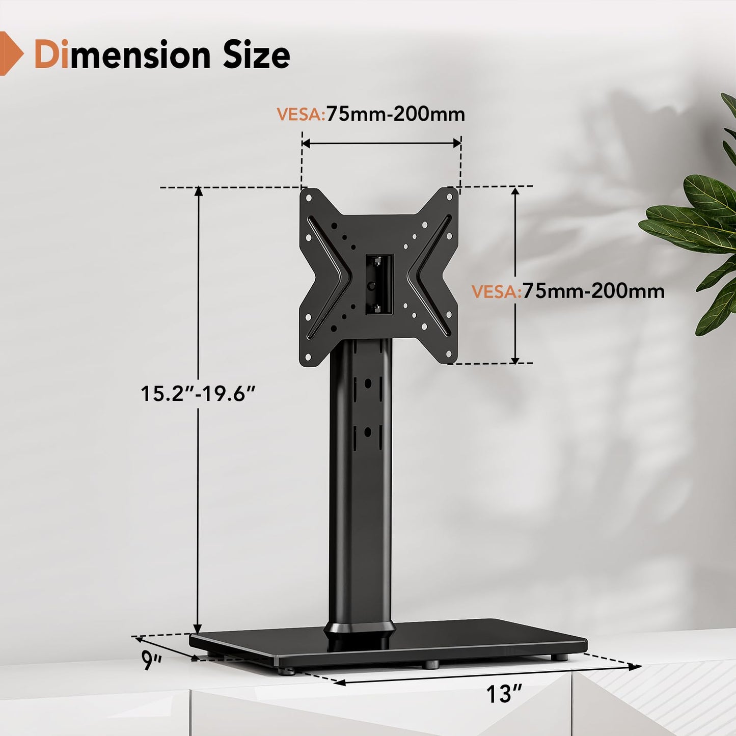 Universal Swivel TV /Table Top TV Stand for 19 to 43 inch TVs with 90 Degree Swivel, 4 Level Height Adjustable, Heavy Duty Tempered Glass Base, Holds up to 99LBS HT02B-001