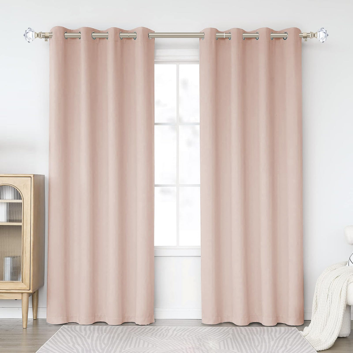 TONIAL Curtain Rods 32 to 58 Inch(2.6-4.8ft), Telescoping Splicing 3/4 Single Rods for Windows Decorative Drapery Rod with Acrylic Diamond Finial, Champagne Gold TONIAL