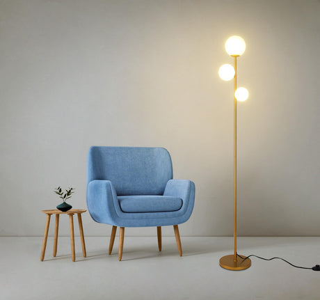 Fiqevs 3 Globe Mid Century Modern Floor Lamp for Living Room, Contemporary Gold Floor Lamp with Frosted Glass Shade and Bulbs Included, Vintage Standing Tall Lamp for Bedrooms, Office - Antique Brass Fiqevs