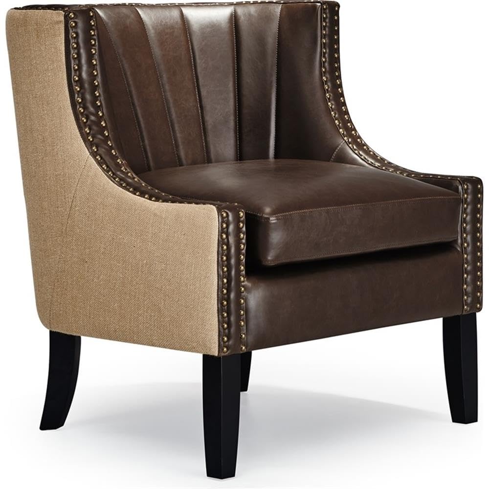 Tommy Hilfiger Dorset Leather Club Chair, Brass Nailhead Accent Trim, High Back Reading Armchair, Traditional Living Room Furniture, Chesterfield Brown Tommy Hilfiger