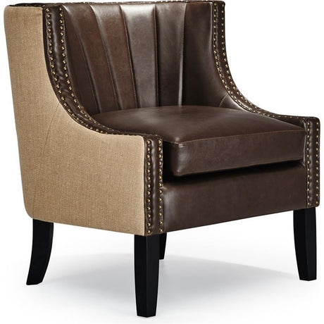 Tommy Hilfiger Dorset Leather Club Chair, Brass Nailhead Accent Trim, High Back Reading Armchair, Traditional Living Room Furniture, Chesterfield Brown Tommy Hilfiger