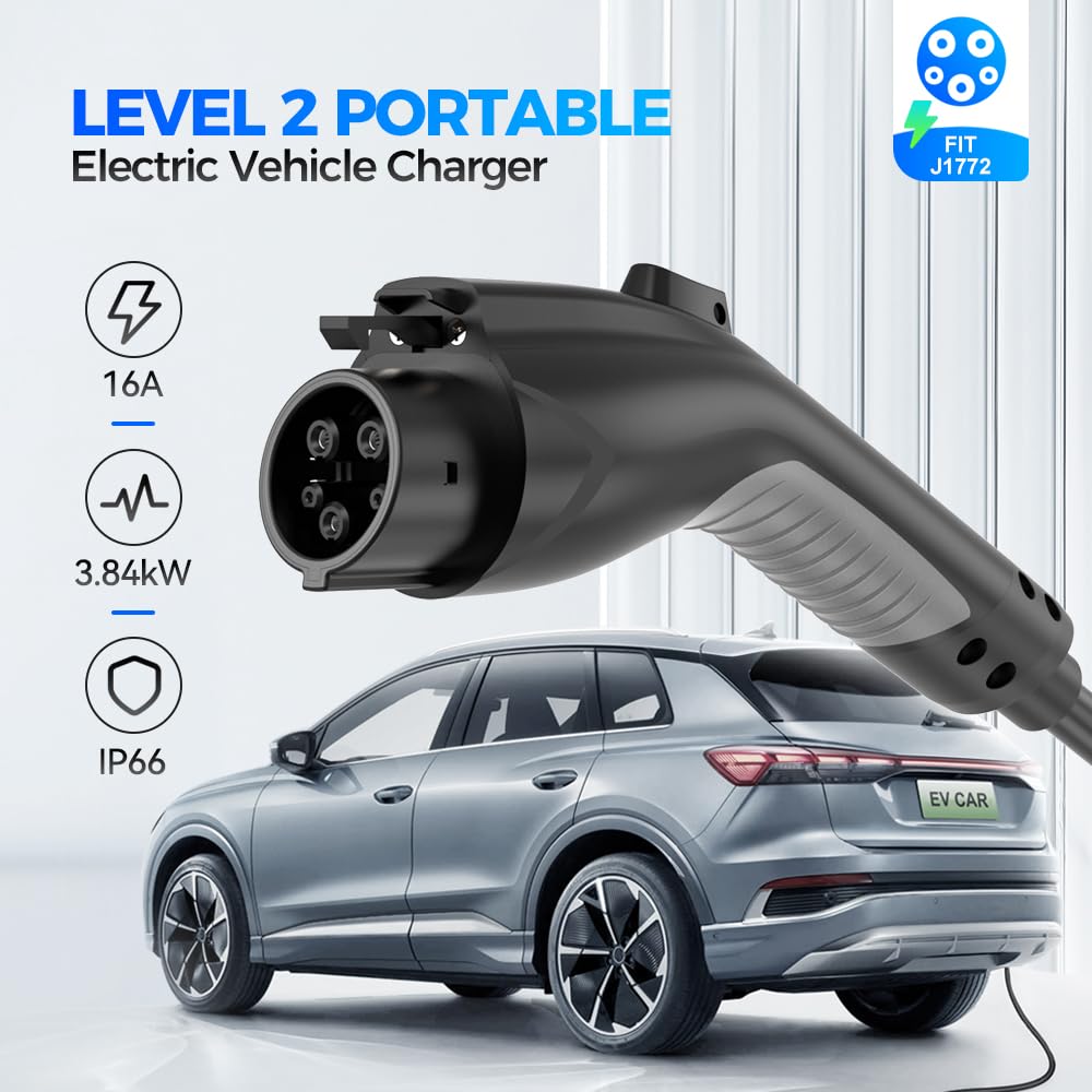 EVDANCE EV Charger Level 1/2 6-16A Adjustable, EV Chargers for Home with 25 FT J1772 EV Charging Cable, Electric Vehicle Charging Stations with NEMA 6-20 & 5-15 Plug, 110V-240V IP66 Waterproof EVDANCE