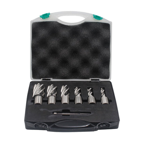 Annular Cutters Set 6pcs JESTUOUS 3/4 Inch Weldon Shank 1 Cutting Depth 1/2-1-1/16 Cutting Diameter Two Flat HSS Slugger Bits for Mag Drill Press with Pilot Pin JESTUOUS