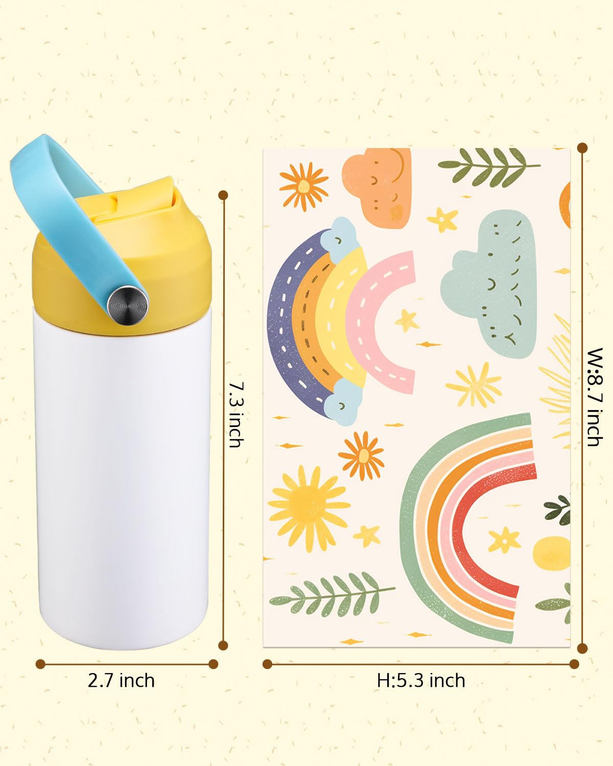 OFFNOVA 12oz Kids Sublimation Tumbler, 4 Pack Stainless Steel Sippy Cup Blank, Vacuum Insulated Water Bottle with Leak-Proof Straw Lid OFFNOVA