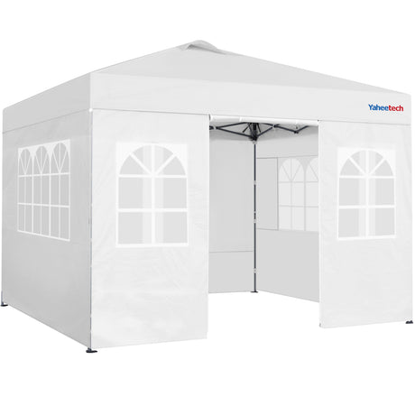 Yaheetech 10x10 FT Pop Up Canopy Tent with 4 Side Walls & One-Push Setup & Roller Bag, Outdoor Heavy-Duty Instant Event Tent for Garden/Wedding/Party, White Yaheetech