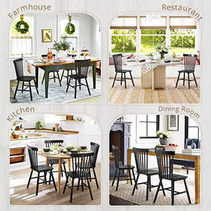 LUE BONA Windsor Dining Chair Set of 4, Spindle Back Wooden Chairs for Kitchen and Dining Room, Black - WoodArtSupply