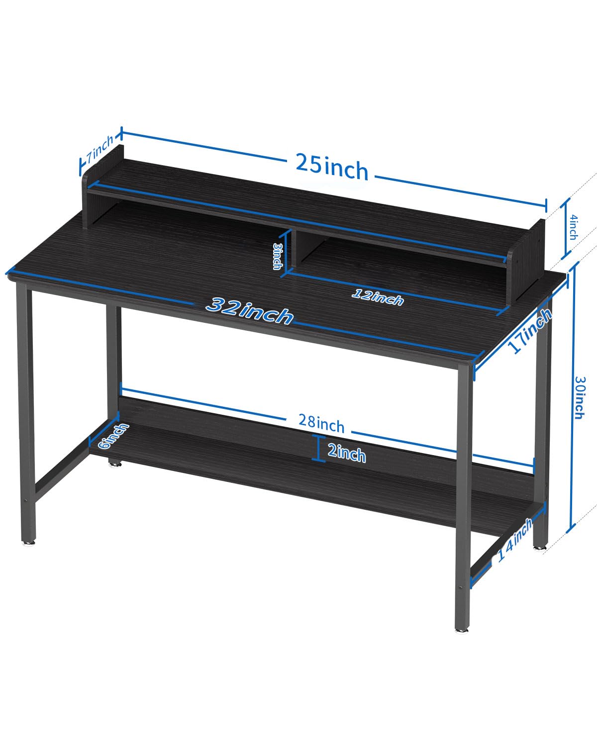 WOODYNLUX 32 Inch Multi-Purpose Computer Desk with Shelves - Black Gaming and Study Workstation - WoodArtSupply