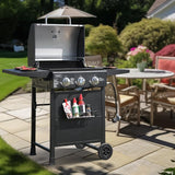 LINGXI grill gas 3-Burner Propane Grill, Gas Grill with front hanging basket, 30000 BTU barbecue grill,gas bbq suitable for Backyard, Outdoor, Patio, Garden.Outside grill. LINGXI