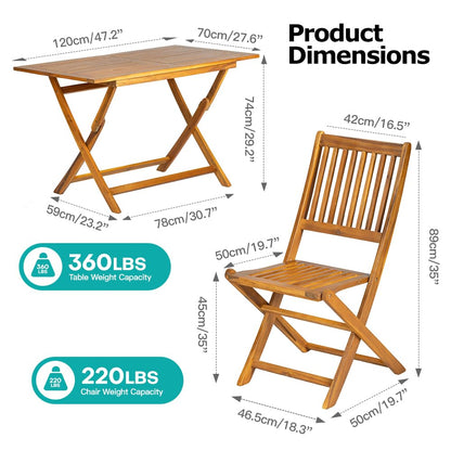 Panana 5PCS Acacia Wood Outdoor Dining Set Folding Table with 4 Chairs Patio Garden Furniture Set for Patio, Deck, Yard