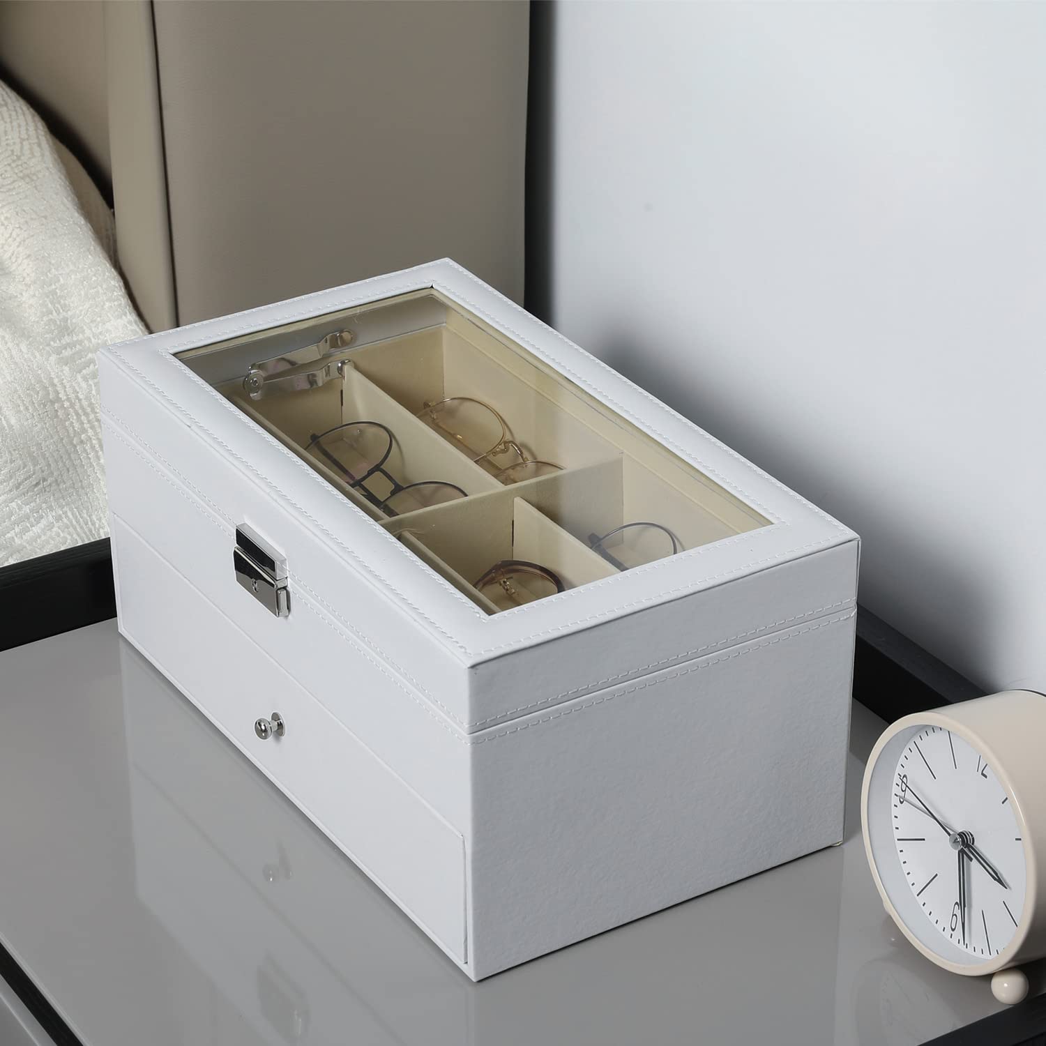 MyGift Deluxe White Wood Sunglasses Organizer - Thumbnail 5