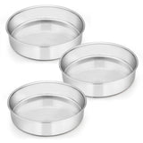 E-far 8 Inch Cake Pan Set of 3, Stainless Steel Round Layer Cake Baking Pans, Non-Toxic & Healthy, Mirror Finish & Dishwasher Safe E-far