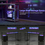 TIQLAB Computer Desk L Shaped with Drawers, 65” Gaming Desk with Power Outlets and LED Strips, Large L Shaped Corner Desk with Monitor Stand, Home Office Desk for Corner Space, Carbon Black TIQLAB