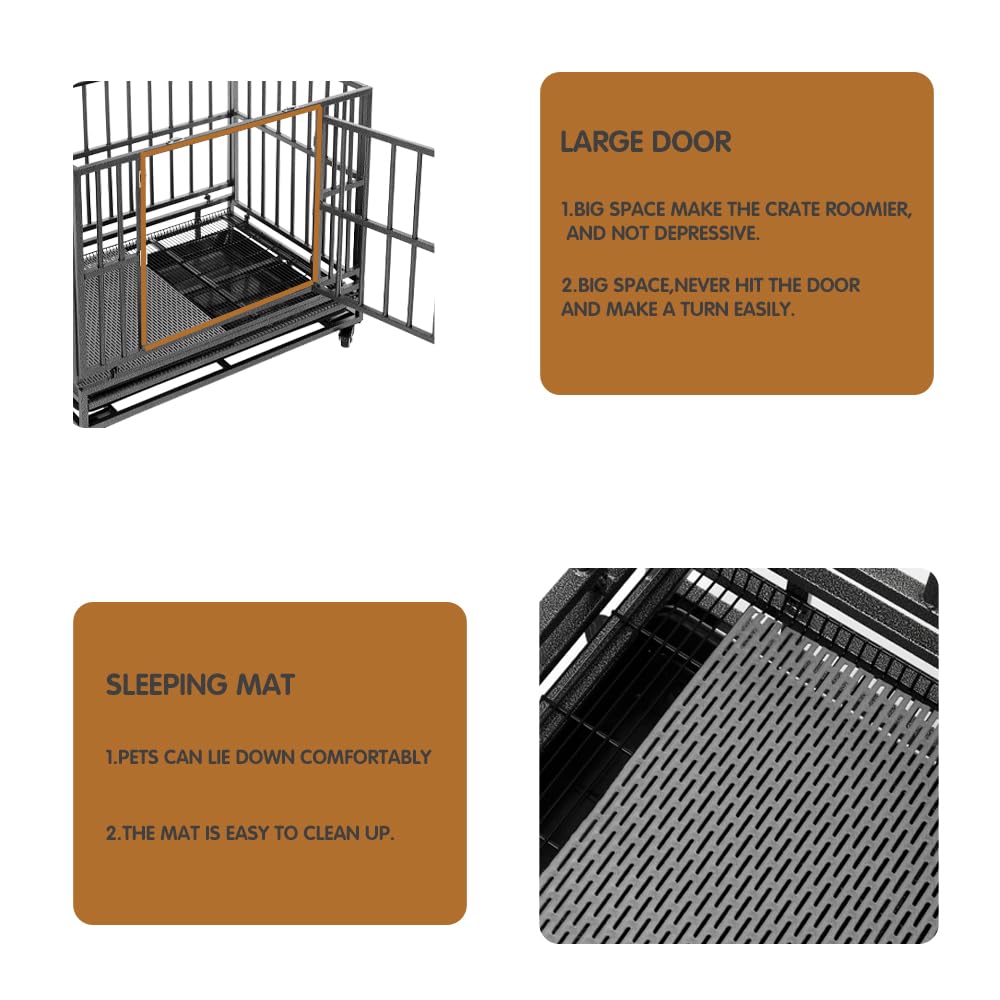 Luckyberry 38/42/46 inch Heavy Duty Extra Large Indestructible Dog Crate Kennel Indoor with Separation Anxiety Lockable Wheels and Removable Tray LUCKYBERRY