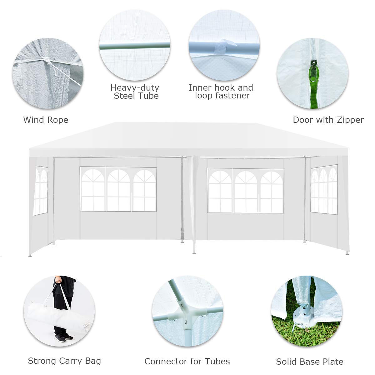 ORALNER 10'x20' Outdoor Canopy Tent, White Wedding Party Tent with 6 Removable Sidewalls & Carrying Bag, Heavy Duty Camping Gazebo Pavilion for Patio, Garden and Backyard ORALNER