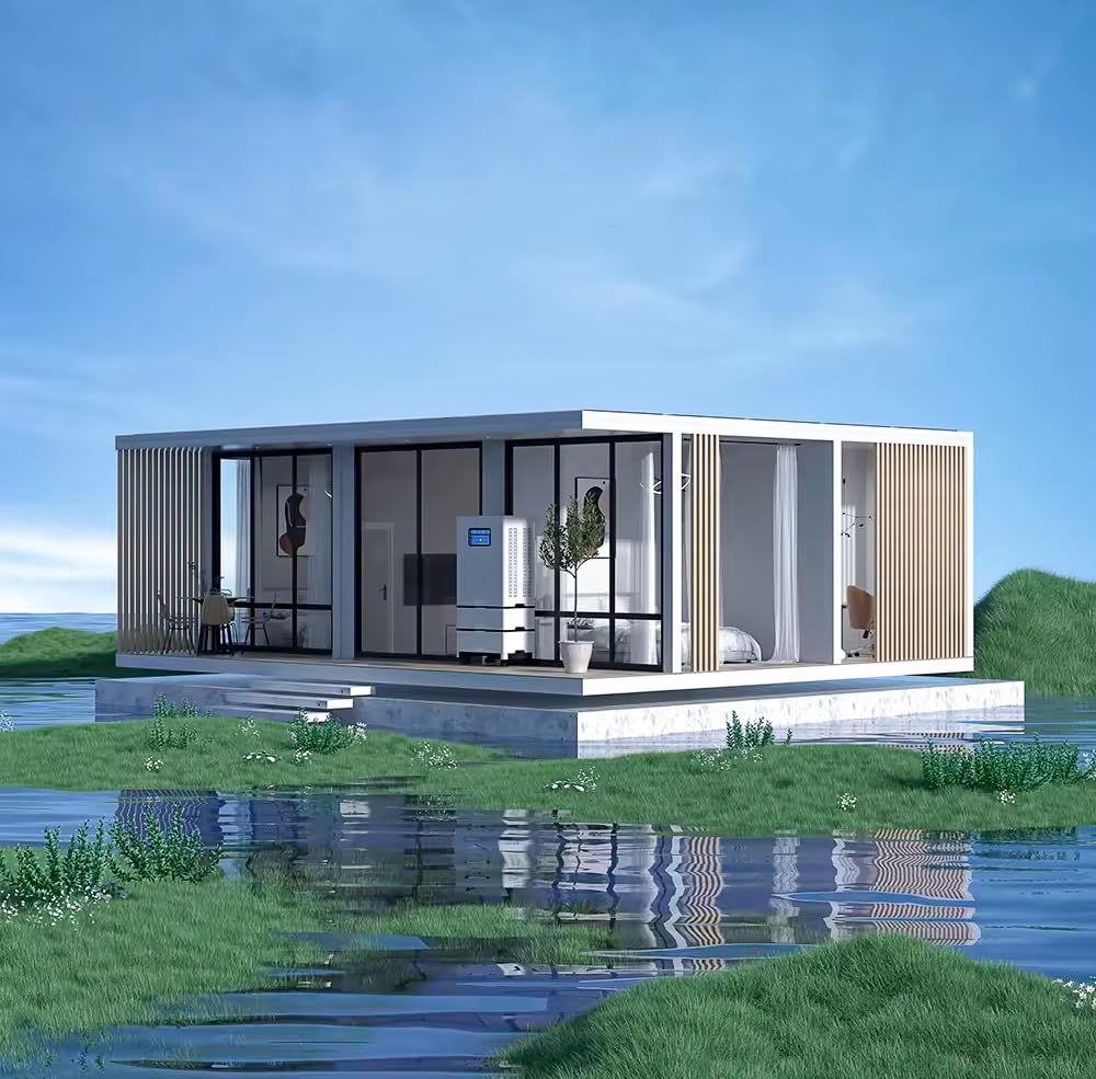 Tiny House,Two Bedroom Solar Prefab Home, 9mX4.5mX2.48m, 40.5 sqm,Zero Carbon Footprint, Premium Materials, Luxury Design,Equipped Bathroom and Bedroom, Wind,fire,Water Resistance-Customizabl - WoodArtSupply