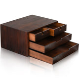 DEAYOU Bamboo Desk Organizer, Bamboo Storage Cabinet Box with 4 Drawer for Letter, Home, 3 Layer, Walnut Color DEAYOU