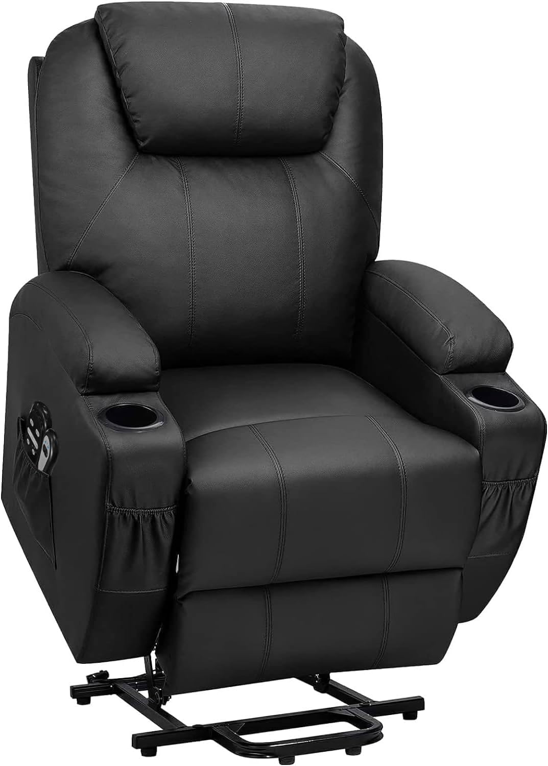 Flamaker Power Lift Recliner Chair with Vibration Massage for Elderly Ergonomic Lounge Chair Classic Single Sofa with Cup Holders Side Pockets for Living Room (Black) Flamaker