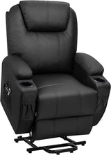 Flamaker Power Lift Recliner Chair with Vibration Massage for Elderly Ergonomic Lounge Chair Classic Single Sofa with Cup Holders Side Pockets for Living Room (Black) Flamaker
