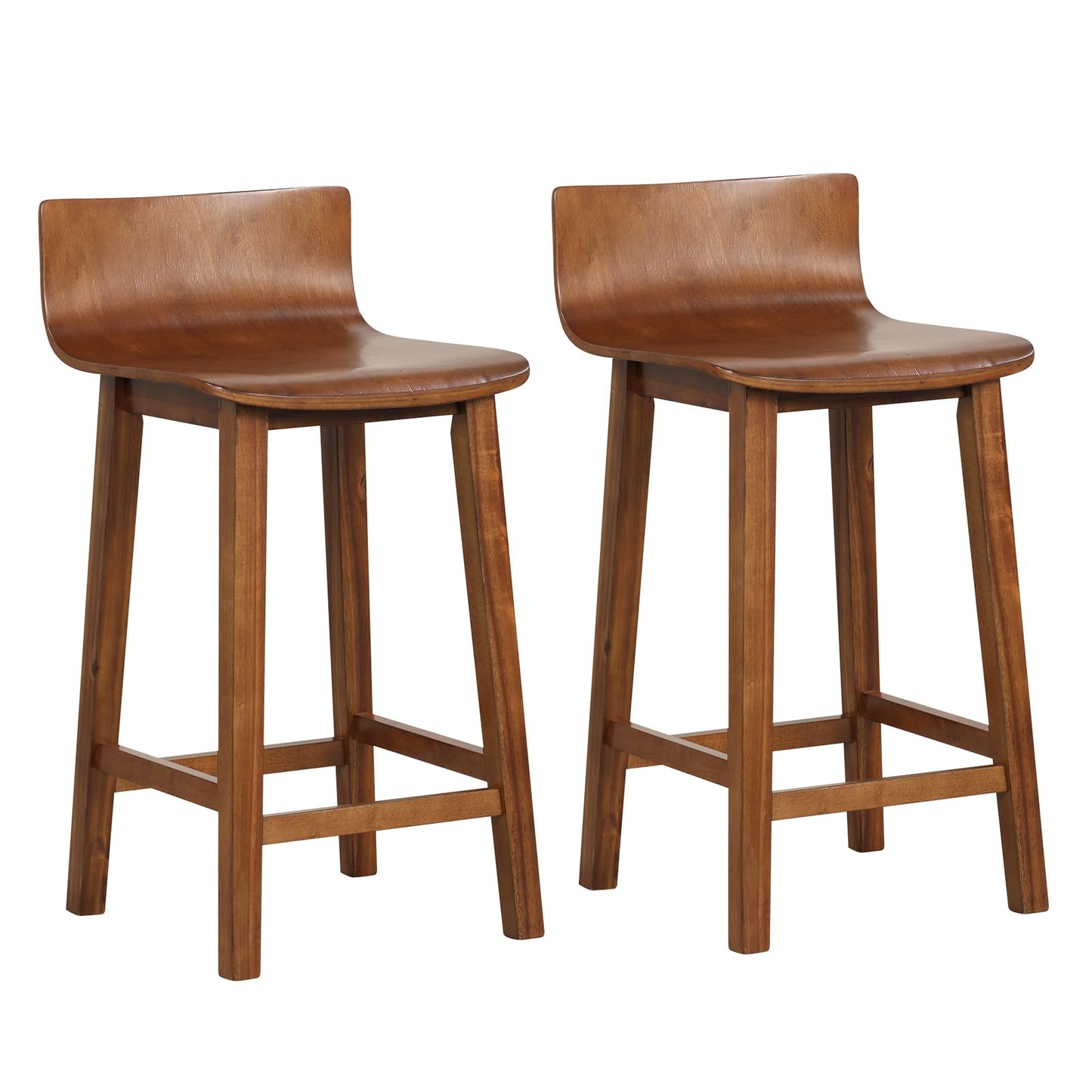 Giantex 24.5" Bar Stools Set of 2, Counter Height Stools w/Backrest & Footrest, Wooden Bar Dining Chairs, Armless Solid Wood Barstools for Kitchen Island, Pub, Dining Room, Breakfast, Kitchen, Cafe