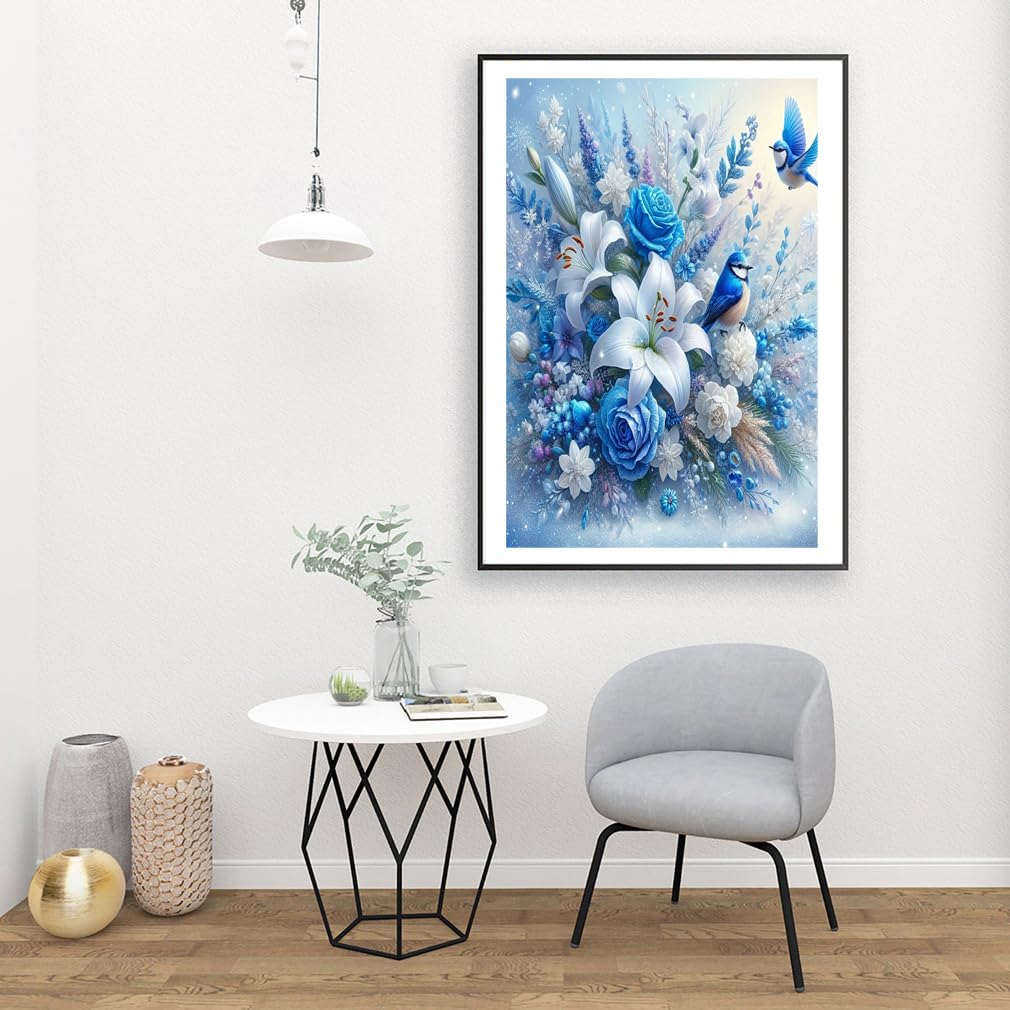 wavaiov 5D Diamond Painting Kits for Adult, Birds Flower Diamond Art Kits for Beginners, DIY Full Drill Floral Diamond Dot Gem Art Kits for Home Decor 12 x 16 Inch wavaiov