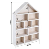 Threehoney House Shaped Wooden Shadow Cubby Box 10 W x 2 1/4 D x 15 H Hanging Display Shelf Organizer Wall Mounted Curio Cabinet Wooden Display Case Miniature Shelf for Figures(Wood Color) Threehoney