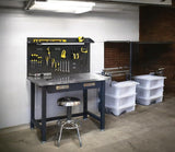 Heavy Duty Lighted Workbench with Pegboard, 48W x 24D x 65.5H inches (Graphite, Stainless Steel Top) WoodArtSupply