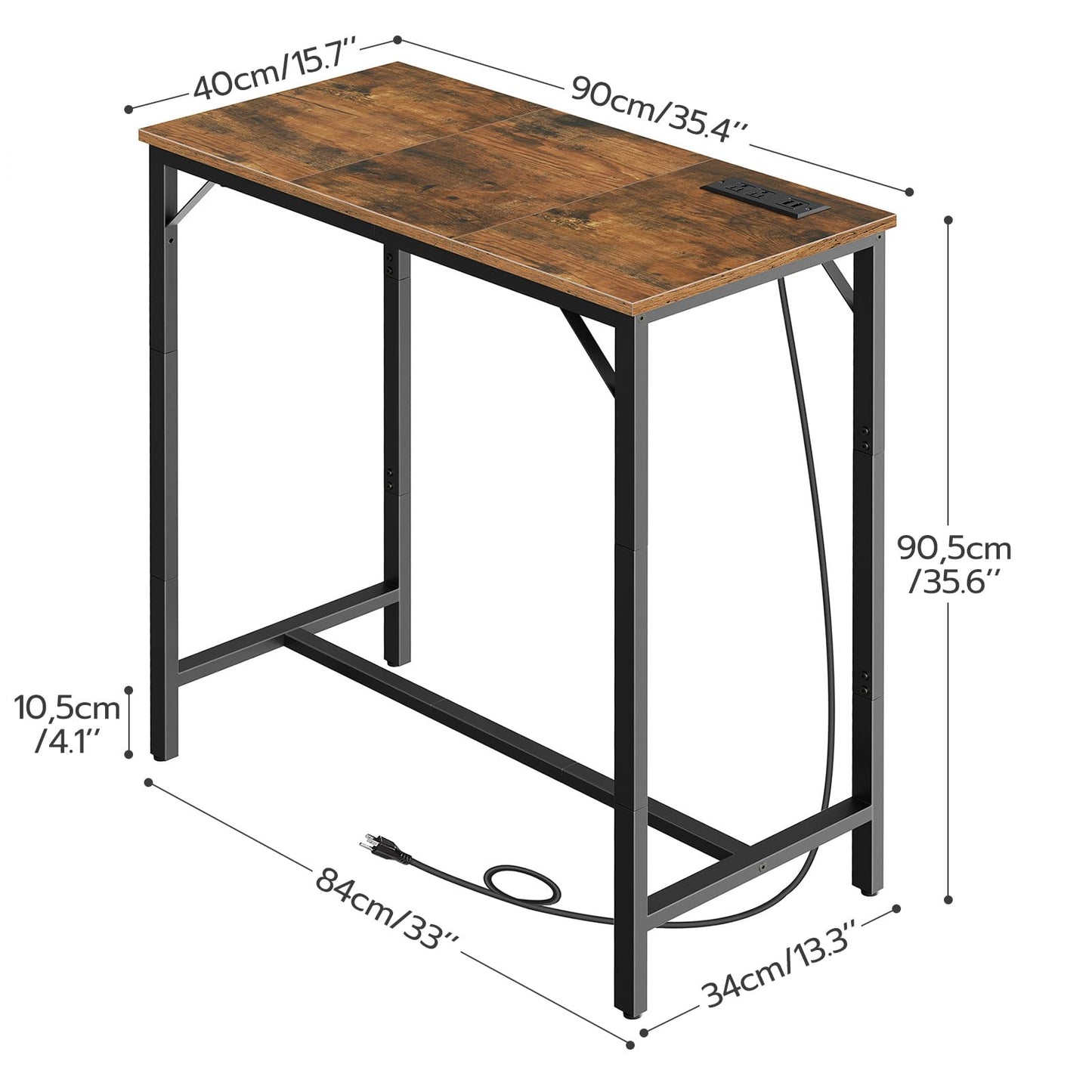 HOOBRO Rustic Brown Bar Table with Charging Station and Vintage Style