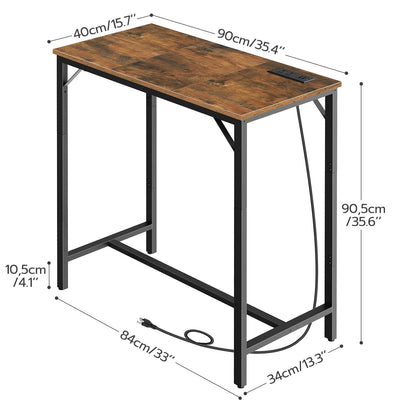 HOOBRO Rustic Brown Bar Table with Charging Station and Vintage Style