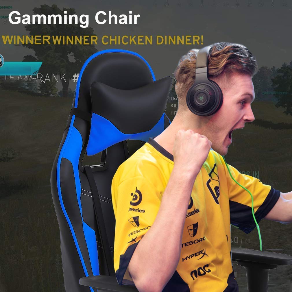 Gaming Chair Computer Chair with Footrest and Lumbar Support, Height Adjustable Game Chair Video Game Chair High Back Reclining Computer Chair with 360°-Swivel Chair for Adults, Blue Generic