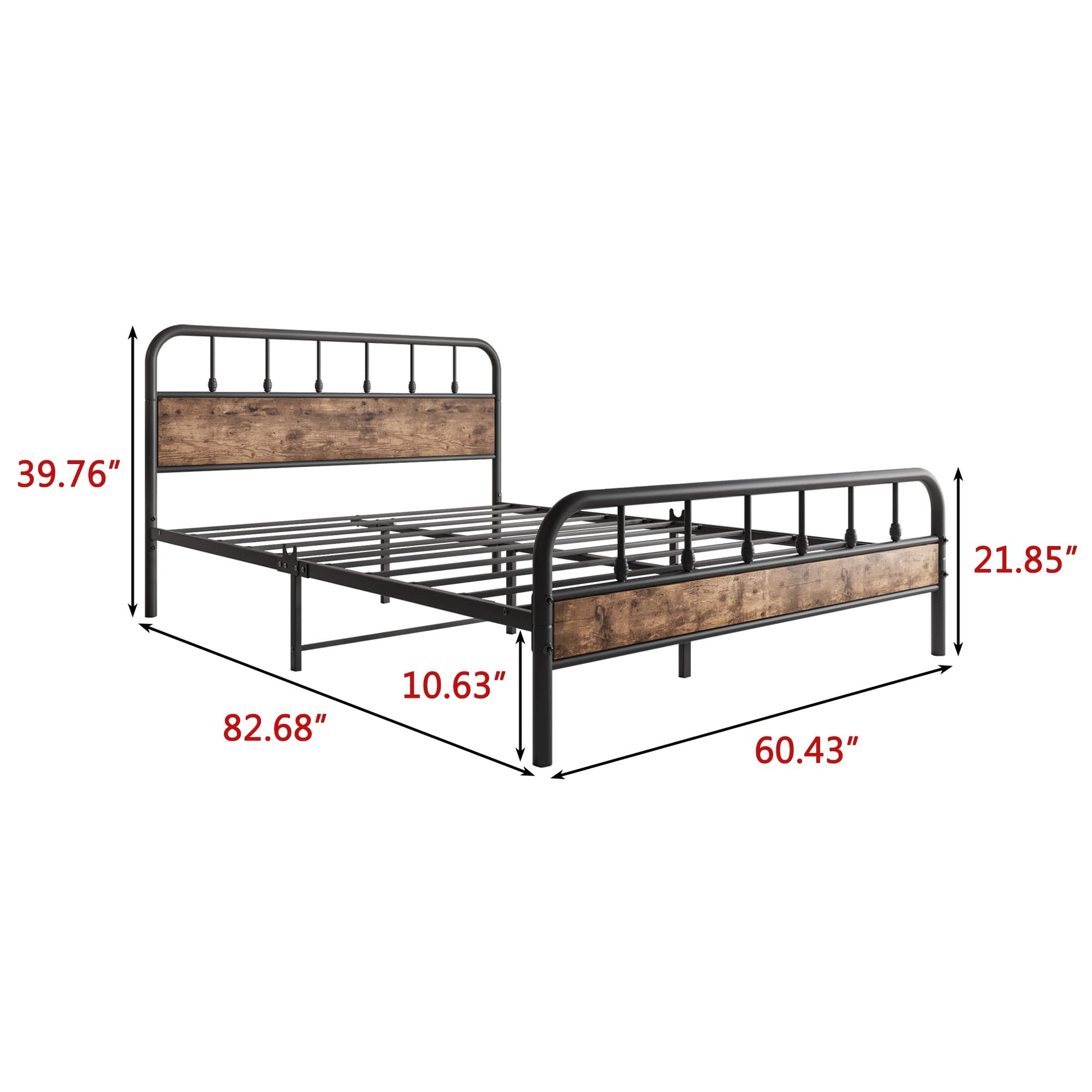 Elegant Home Products Black Queen Bed Frame with Wood Headboard - Sturdy Metal Platform Design, Easy Assembly & No Box Spring Needed - WoodArtSupply