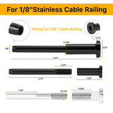 50 Pack 1/8" Black T316 Stainless Steel Invisible Cable Railing Kit，Swage Stud End for Deck, Stair, Wood & Metal Posts ，Black Cable Railing Hardware UZE