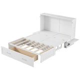 Ball & Cast Mobile Murphy Bed Queen Size with A Big Storage Drawer and 2 Bedside Shelves on Each Side,Hideaway Foldable Fold-Down Bed w/Slat Support,Space-Saving Bedframe for Bedroom,White Ball & Cast