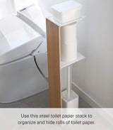 Yamazaki Home Supplies Organizer-Slim Bathroom Storage Shelves | Steel + Wood | Toilet Paper Stocker, One Size, Ash YAMAZAKI