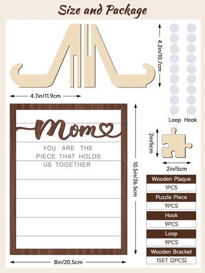 DECEED Mom Puzzle Piece DIY Sign Mother’s Day Puzzle Sign Wooden Table Decor Personalized Mothers Day Puzzle Plaque Gifts, You are The Piece That Holds US Together Customized Puzzle Card - WoodArtSupply