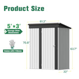 Flamaker Storage Shed Waterproof Metal Garden Shed with Lockable Door Utility Tool Shed Outdoor Storage for Backyard, Patio and Lawn (5 x 3 FT, White) Flamaker