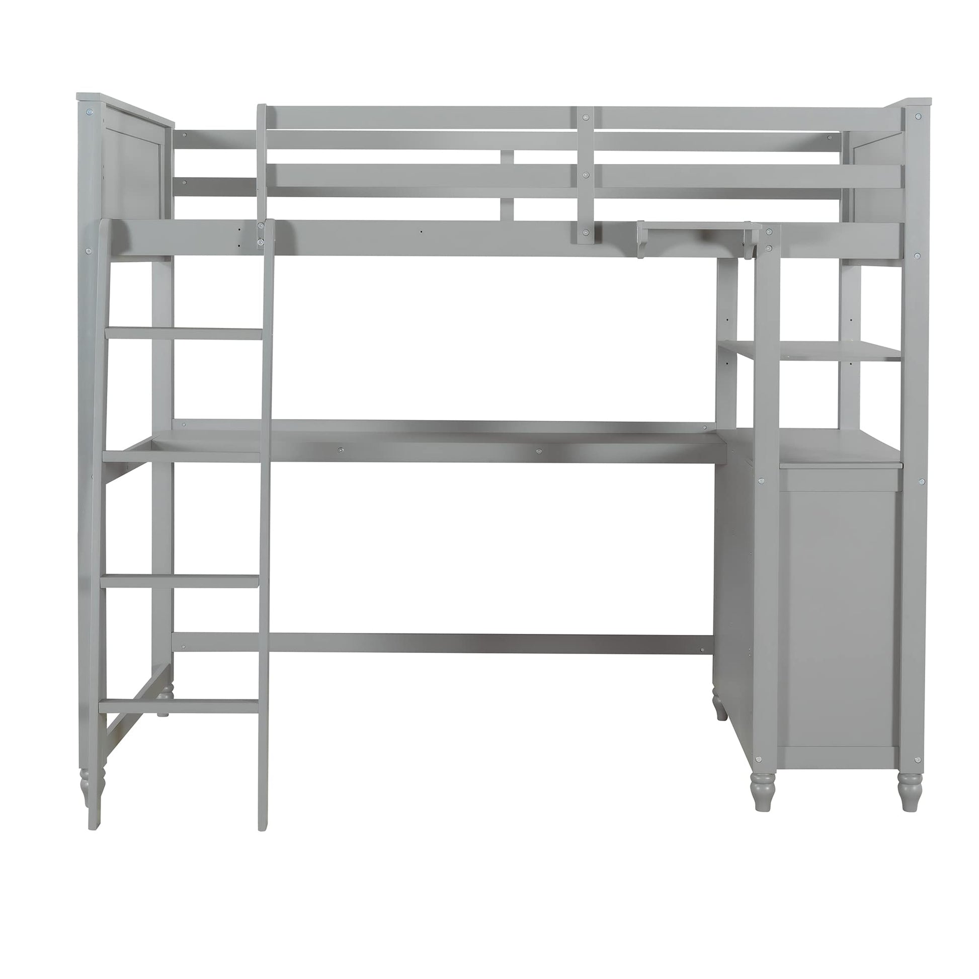 Bellemave Grey Loft Bed with Desk and Storage for Kids and Teens - WoodArtSupply