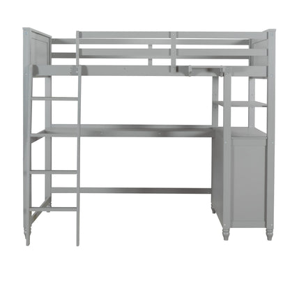 Bellemave Grey Loft Bed with Desk and Storage for Kids and Teens - WoodArtSupply