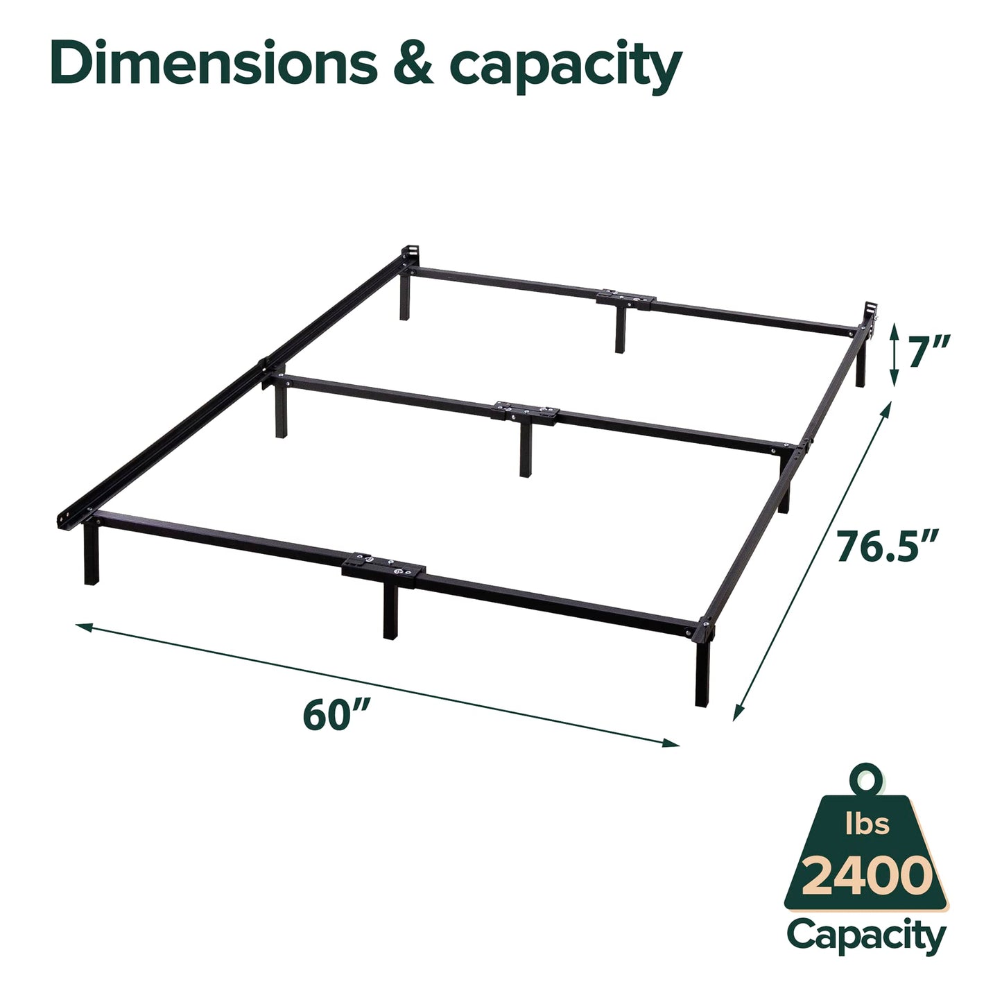 ZINUS Compack 7-Inch Metal Bed Frame for Box Spring & Mattress, Black, Queen - WoodArtSupply