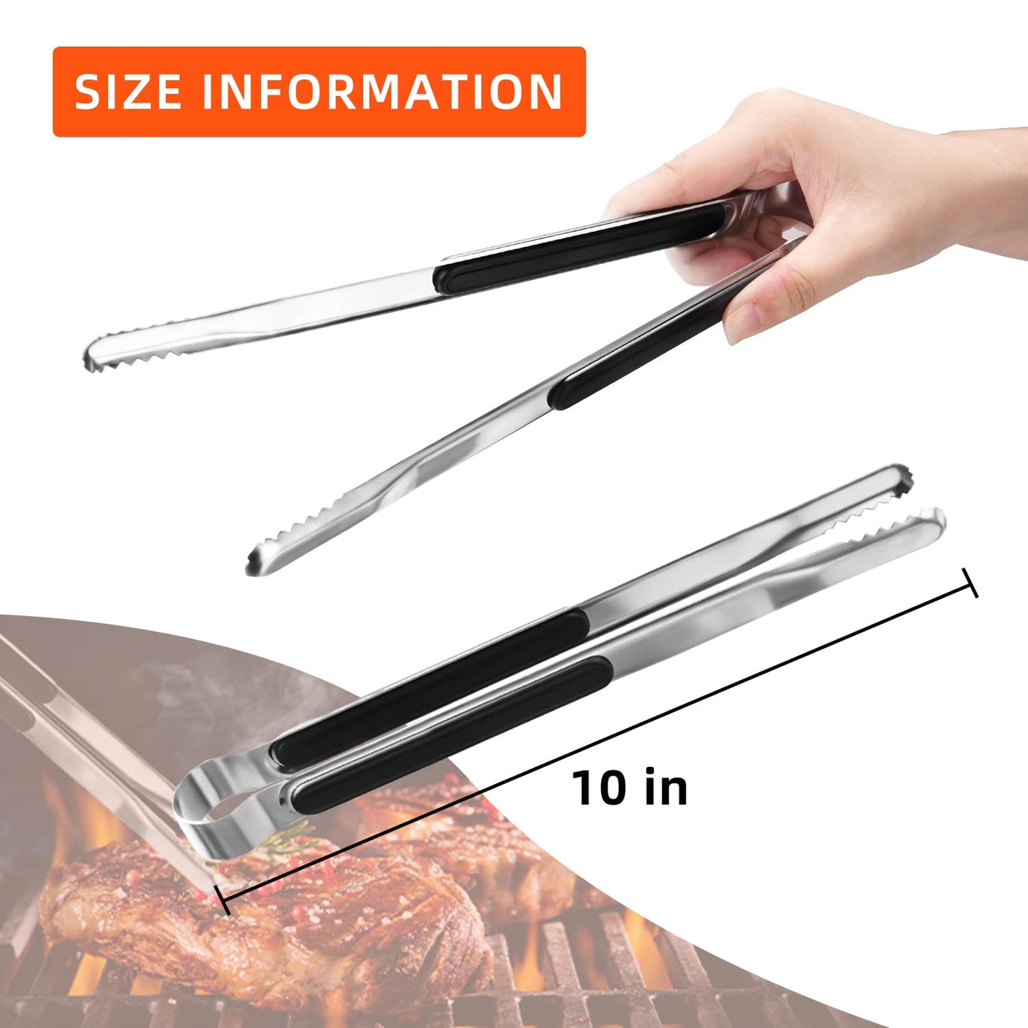 4 Pack Premium Stainless Steel Kitchen Tongs, Serving Tongs for Cooking, XEVOM Metal Food Tongs with Non-Slip Grip, Heat Resistant Grill Tongs 10 inch