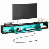 HOOBRO Floating TV Stand with LED Light Power Outlet for TVs up to 75”, Wall Mounted TV Shelf, Modern Media Console Entertainment Center Under TV, for Living Room Bedroom, Black BK36UDDS01 HOOBRO