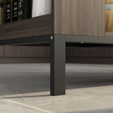 AIEGLE Kitchen Island with Storage Cabinet, Stationary Kitchen Table with 6 Open Shelves & 2 Drawers, Dining Table & Kitchen Prep Table with Marble Grain Tabletop for Dining Room, Dark Brown AIEGLE