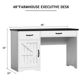 MaverickFurni White Desk with Drawers, Farmhouse Computer Desk with Drawers and Cabinet, 48 Inch Rustic Executive Office Desk for Home Office and Study MaverickFurni