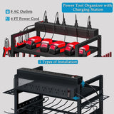INGIORDAR Large Power Tool Organizer Cart with Charging Station, Garage Floor Standing Rolling Drill and Tools Battery Storage Cart on Wheels, Heavy Duty Utility Rack Shelf for Men, Husband, Father. INGIORDAR