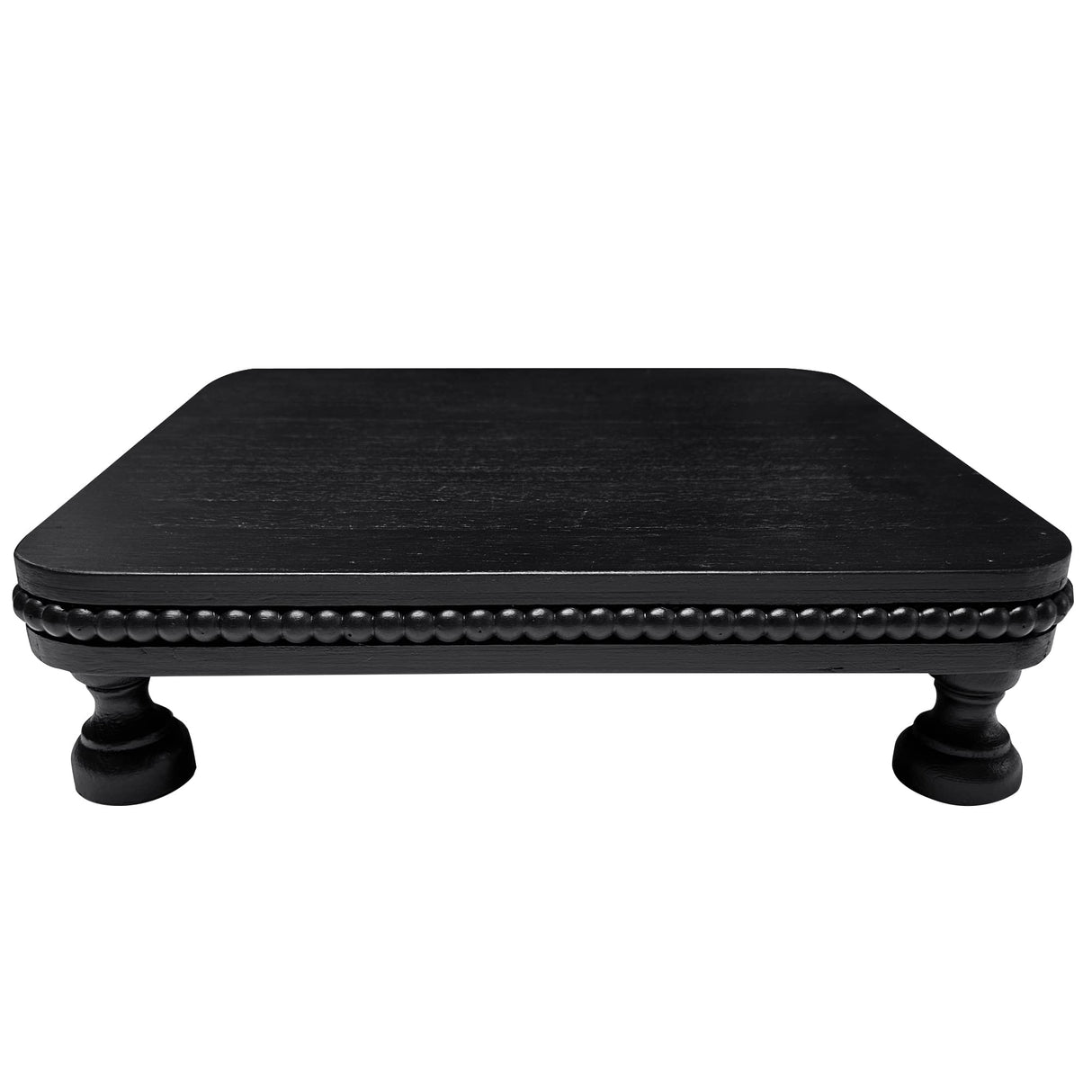dwellington Farmhouse Display Wood Riser, 12" Decorative Black Beaded Pedestal Stand, Square Tiered Tray Decor for Kitcher Decor, Countertop dwellington