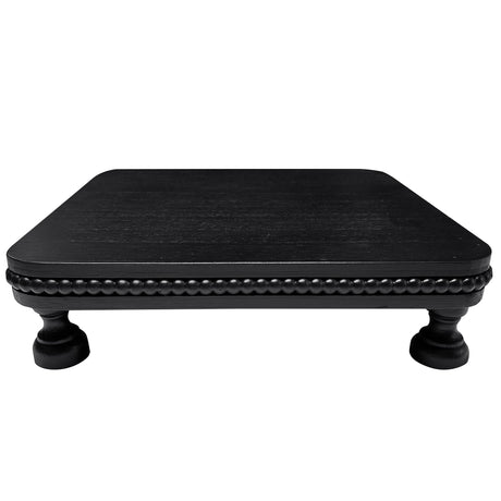 dwellington Farmhouse Display Wood Riser, 12" Decorative Black Beaded Pedestal Stand, Square Tiered Tray Decor for Kitcher Decor, Countertop dwellington