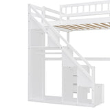 SOFTSEA Twin Size Gaming Loft Bed with Stairs and Desk, Wooden Loft Bed with Open Wardrobe, Storage Drawers & LED Lights for Kids Teens Adults, White SOFTSEA