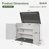 Aoxun 35 Cu.Ft Outdoor Storage Shed with 2 Shelves and Floor, Waterproof Horizontal Resin Cabinet for Trash Cans, Lawn Mowers, Generators, and Garden Tools, White Aoxun