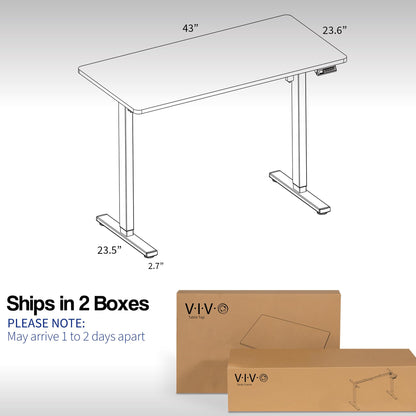 VIVO Electric 43 x 24 inch Standing Desk Workstation, Memory Controller Height Adjustment, 1B Series, One-Piece Black Top, Black Frame, DESK-KIT-1B4B