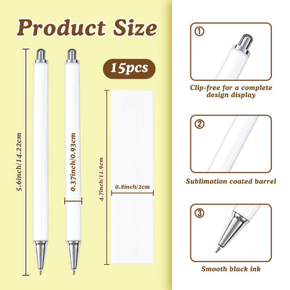 30 Pack Sublimation Pens Blank With Shrink Wrap, No Clip Heat Transfer Sublimation Ballpoint Pen, White Aluminum Personalized Customized Sublimation Pen for DIY Office School Stationery Supplies