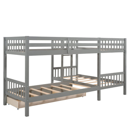 MERITLINE Quad Bunk Beds with Storage,4 Twin Bunk Bed for Kids, Solid Wood L Shaped Bunk Bed 4 Bed Bunk Beds for Kids,Teens, Adults,Grey